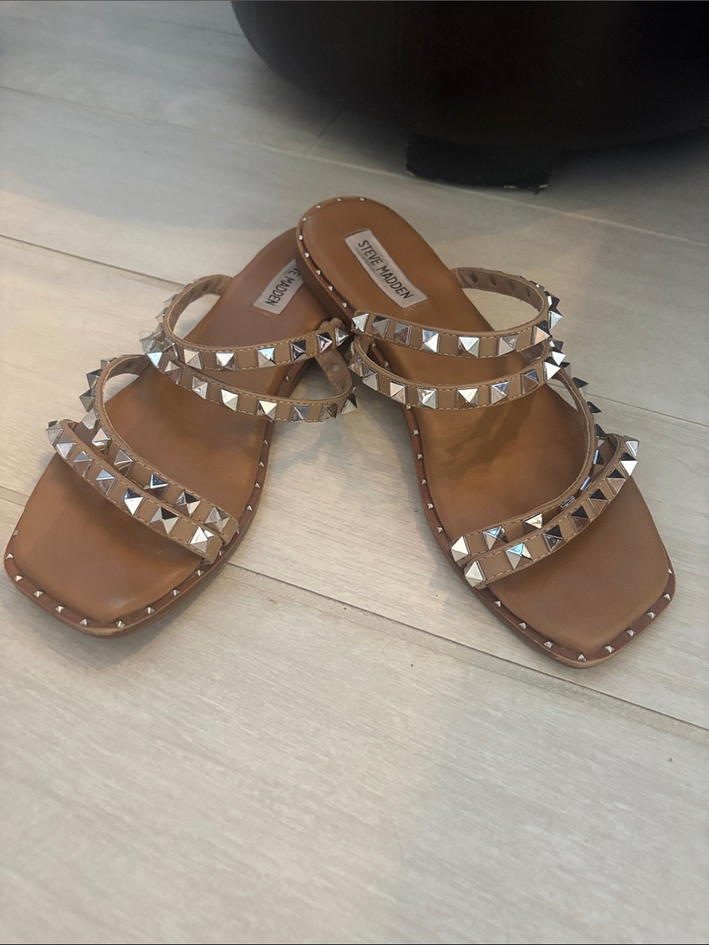 Steve Madden light Brown Studded Strap Slide Sandals